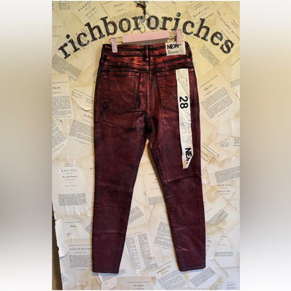 Urban Outfitters Neon Denim Cherry Coated Skinny Jean Metallic Red Black - Picture 7 of 7